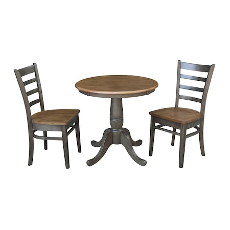 International Concepts Round 30 in Rd Top Pedestal Table, 2 Emily Chairs, Hickory/Washed Coal, 30 in W, 30 in L, 29.1 in H K45-30RT-C617P